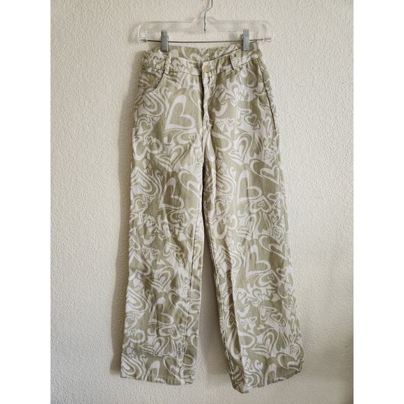 Pretty Garbage Women's Heart Pale Green Boyfriend Denim Jeans-Sm - Picture 1 of 5